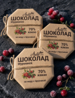 Шоколад "Мурманск" темный 70% на меду с брусникой - Arctic, 90гр
